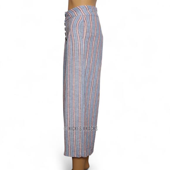 Cali 1850 Striped Linen Blend Cropped Wide Leg Pants Button Front Size XS - Picture 5 of 10